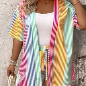 Colorful Striped Women's Kimono Set